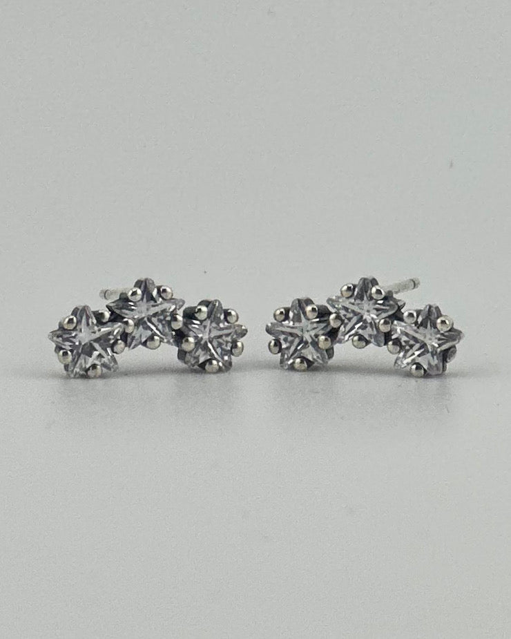 Triple Star Stud Earrings with CZ