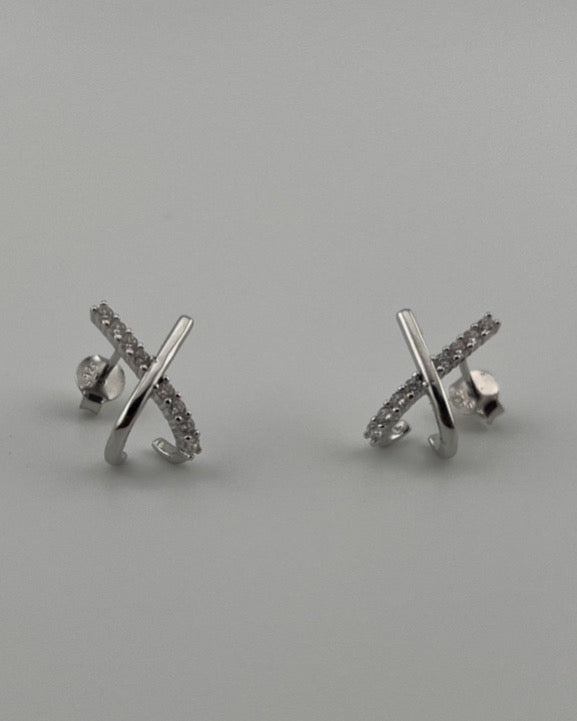 X Cross Stud Earrings with CZ