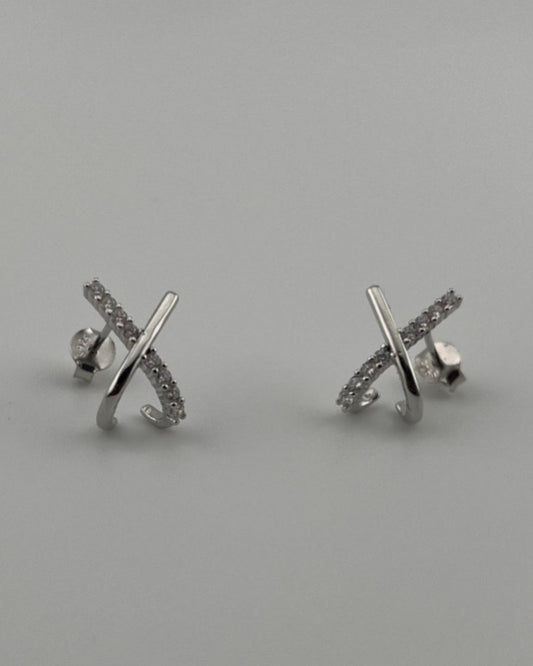 X Cross Stud Earrings with CZ