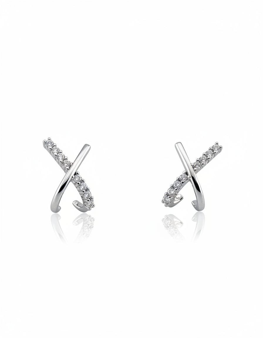 X Cross Stud Earrings with CZ