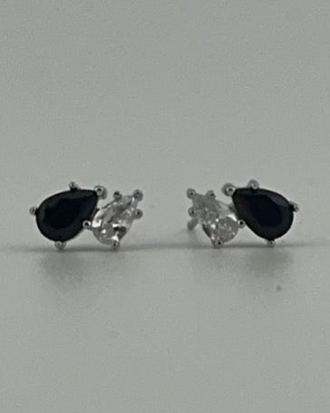 Black Stone and CZ Stud Earrings