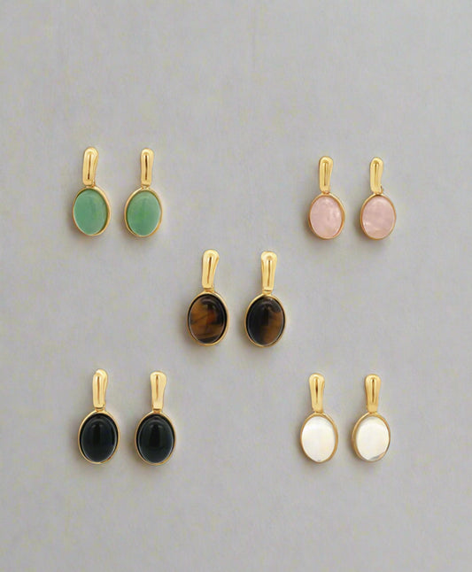 Oval Natural Gemstone Drop Earrings