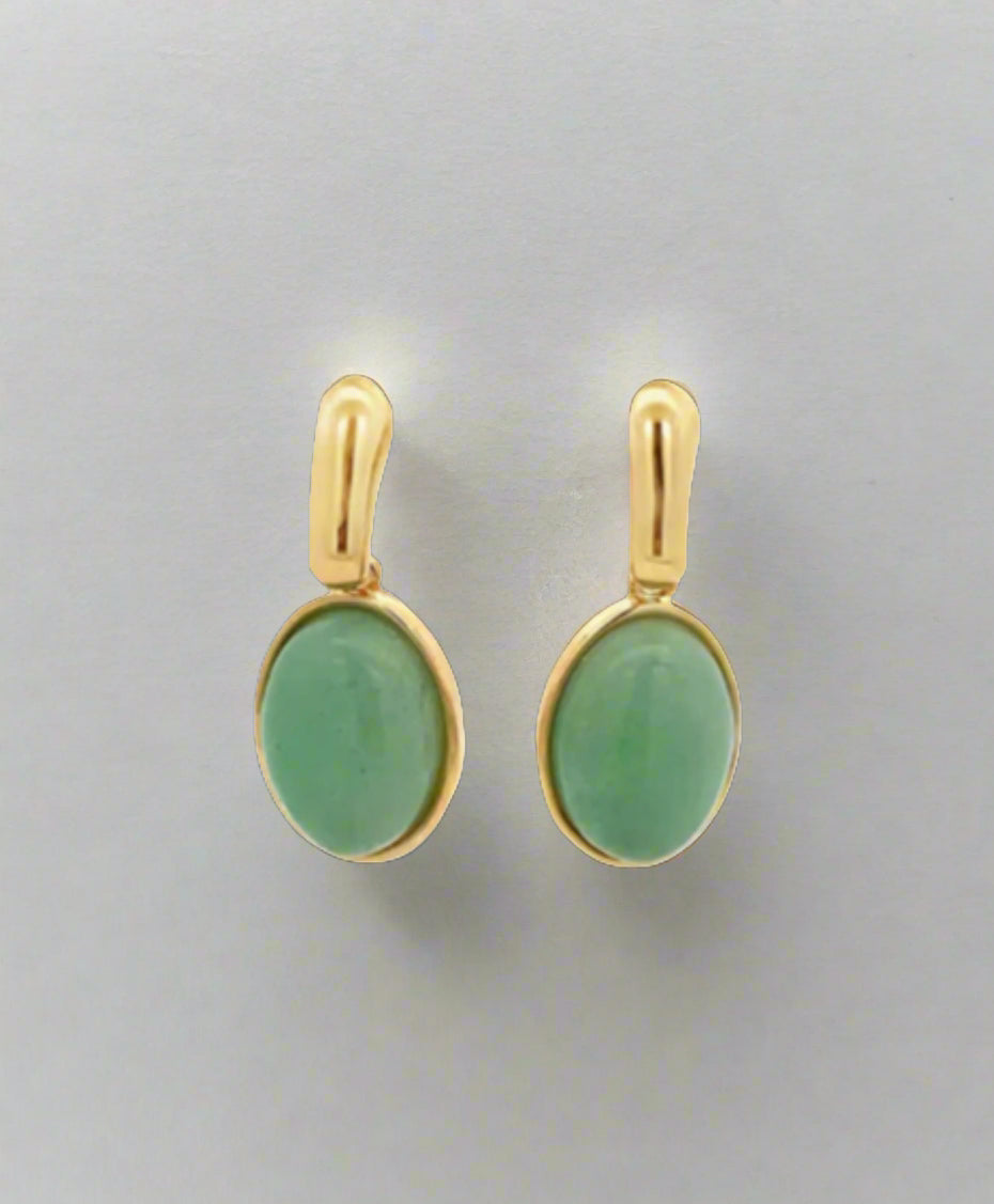 Oval Natural Gemstone Drop Earrings
