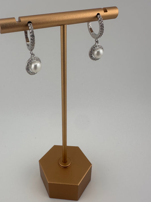 Drop Pearl Earrings with CZ
