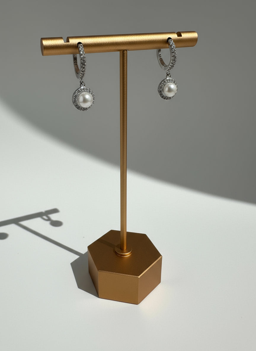 Drop Pearl Earrings with CZ