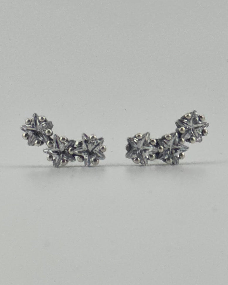 Triple Star Stud Earrings with CZ