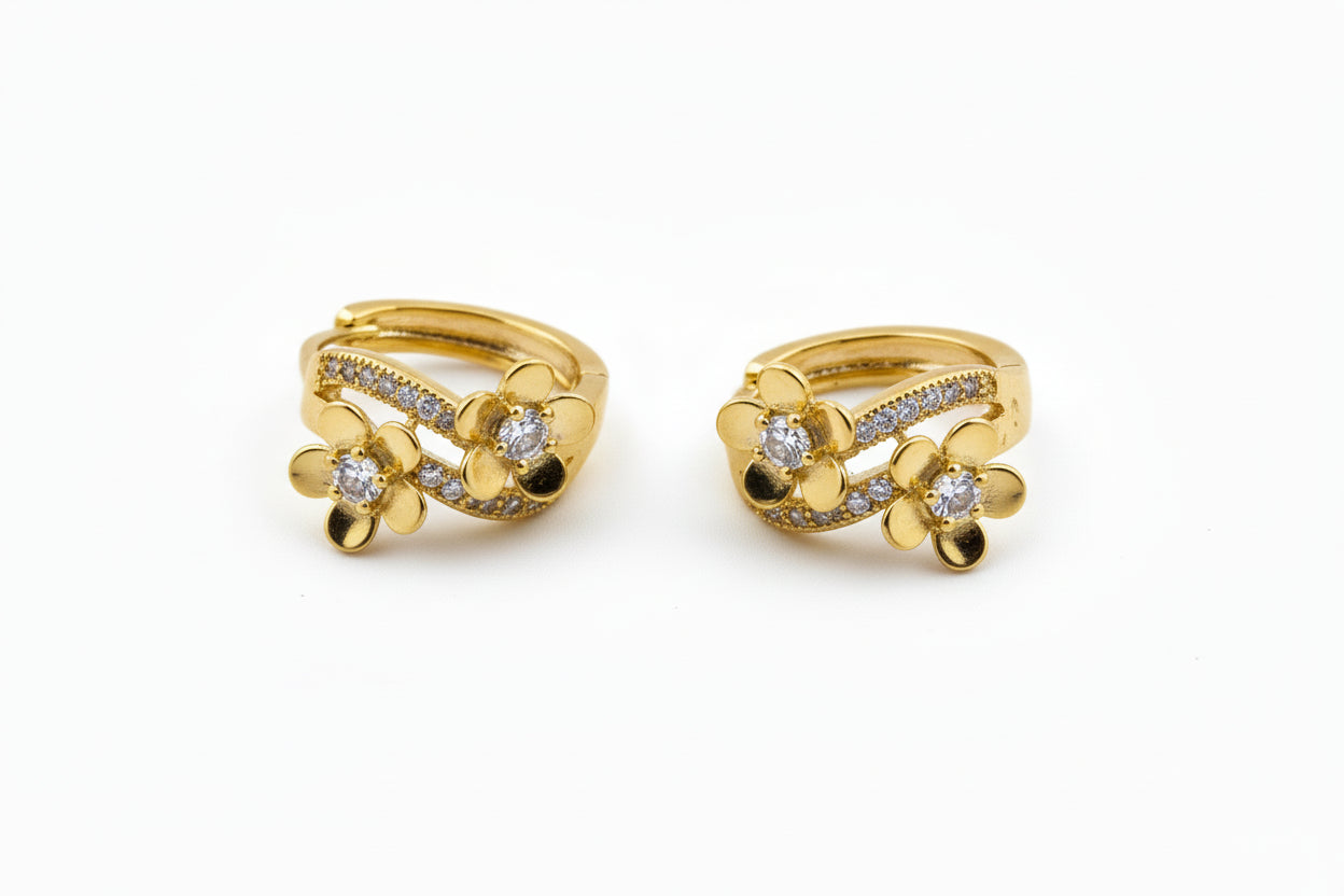 Golden Twin Blossom Hoops