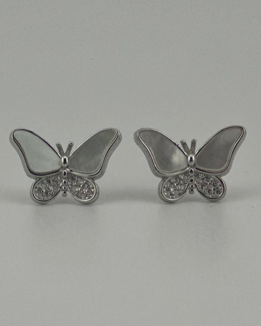 White Pearl Butterfly Studs with CZ