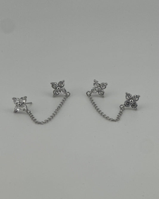 Double Piercing Flower Stud Earrings with CZ
