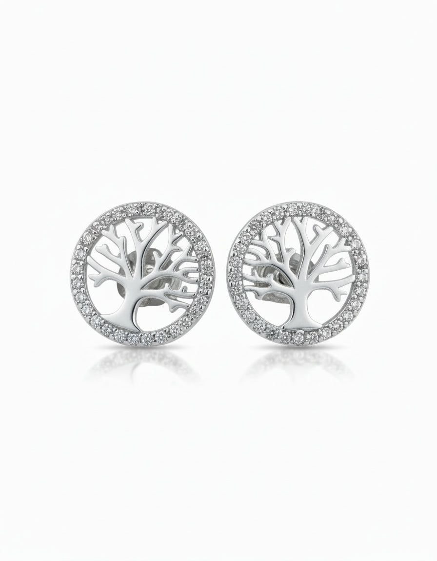 Tree of Life Stud Earrings with CZ