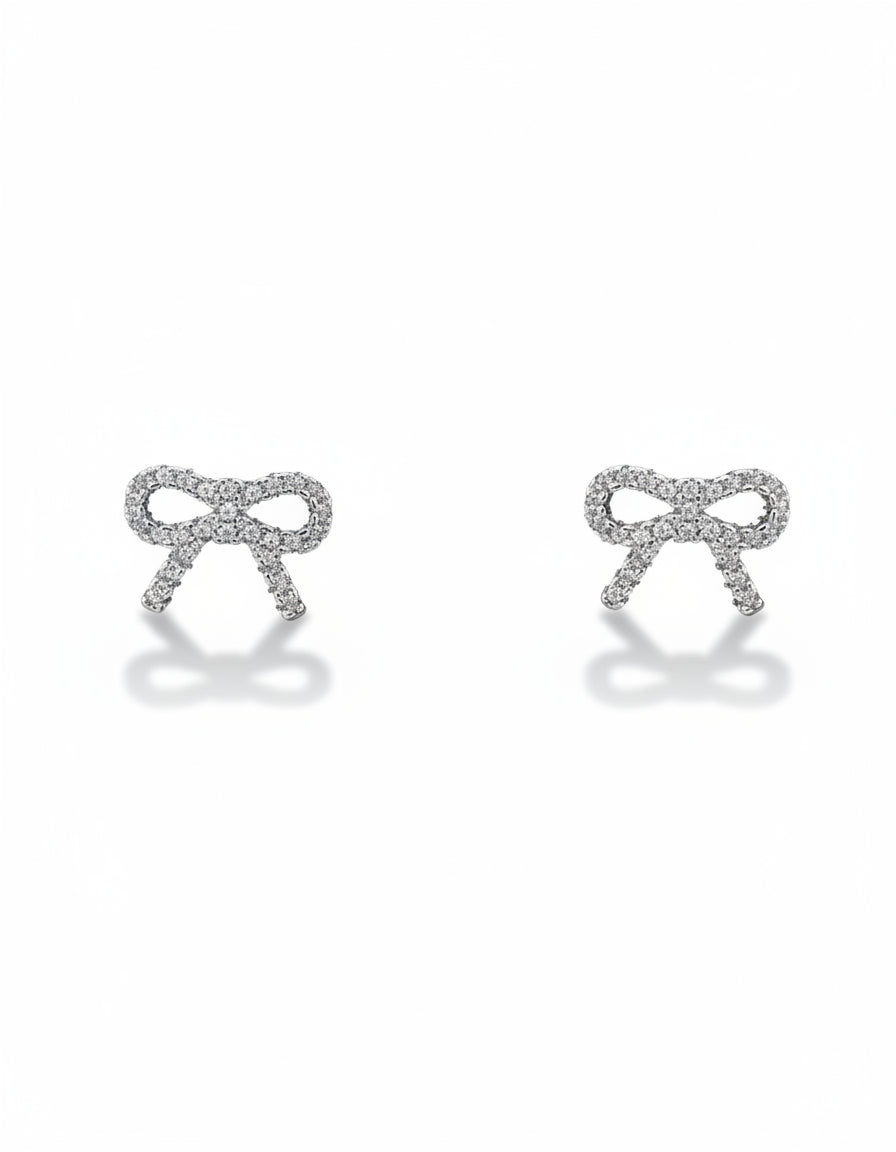 Ribbon-Shaped Stud Earrings with CZ