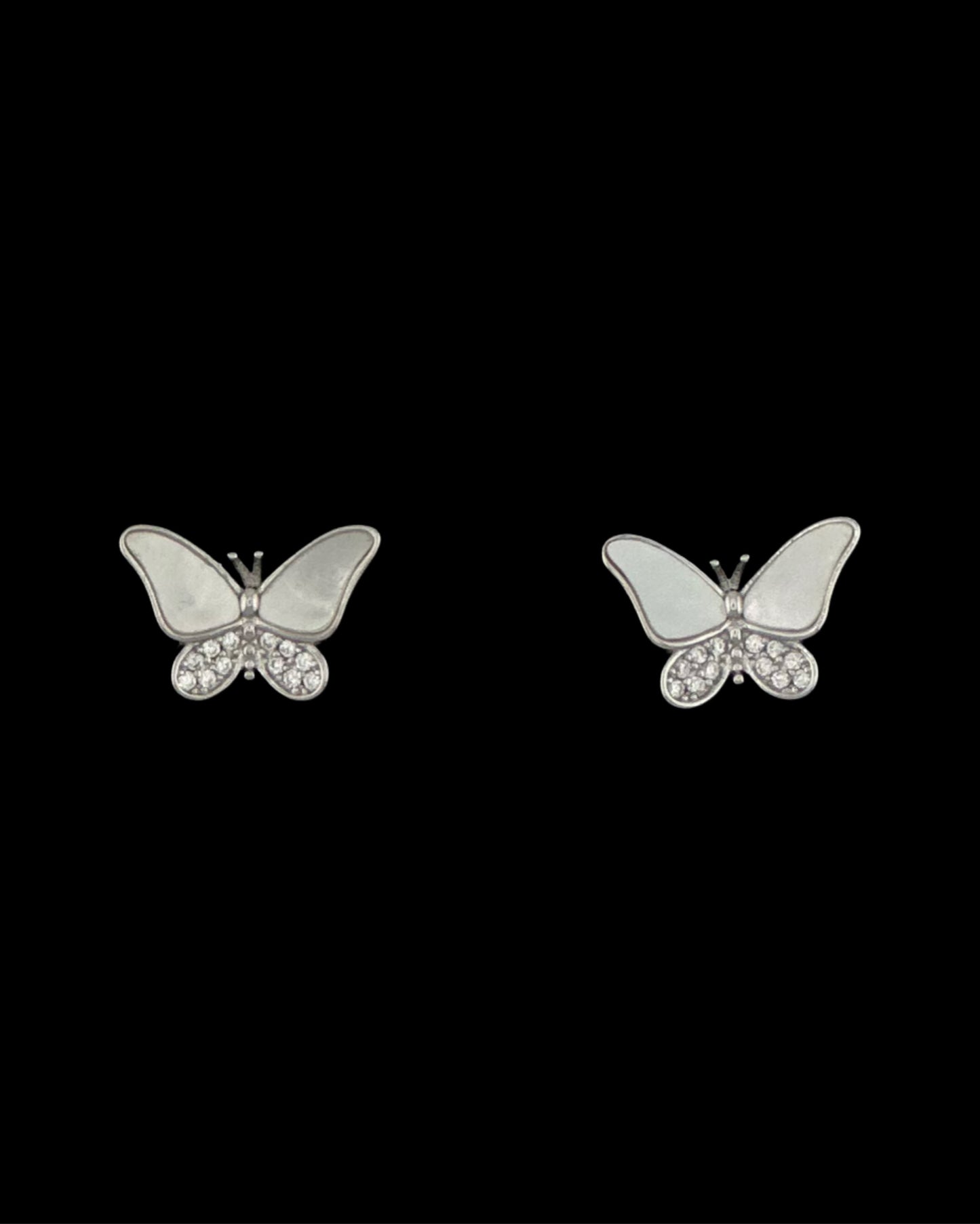 White Pearl Butterfly Studs with CZ
