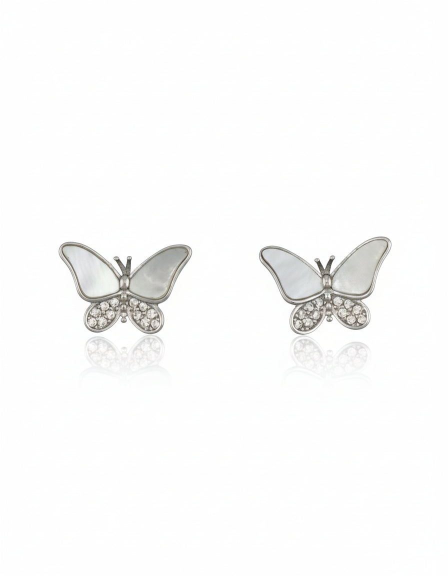 White Pearl Butterfly Studs with CZ