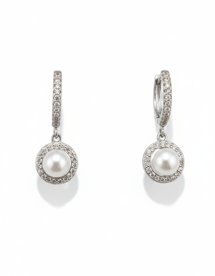 Drop Pearl Earrings with CZ
