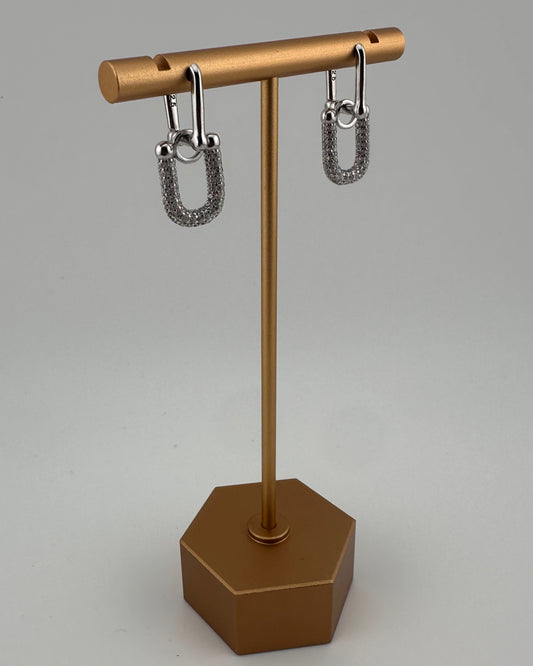 Paper Clip Chain Dangling Earrings with CZ