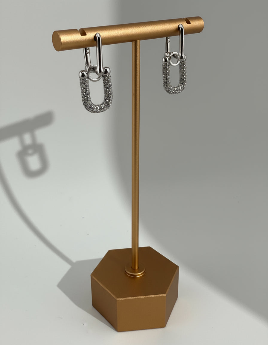 Paper Clip Chain Dangling Earrings with CZ