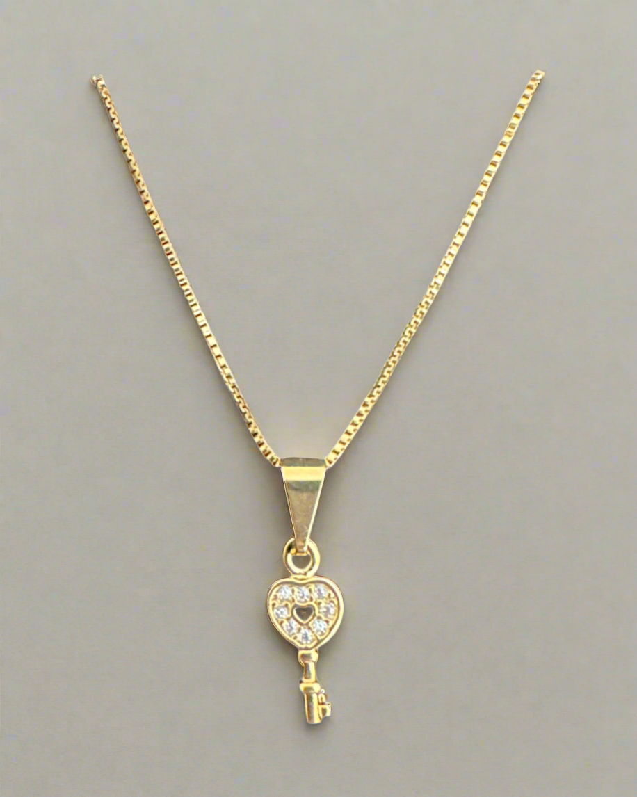 Golden Heart Key Necklace