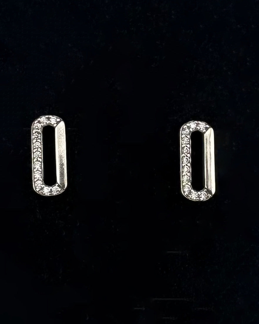Round Rectangle-Shaped Stud Earrings with CZ