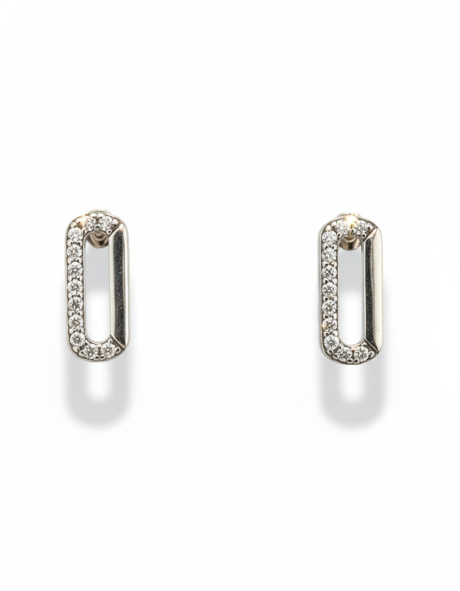 Round Rectangle-Shaped Stud Earrings with CZ