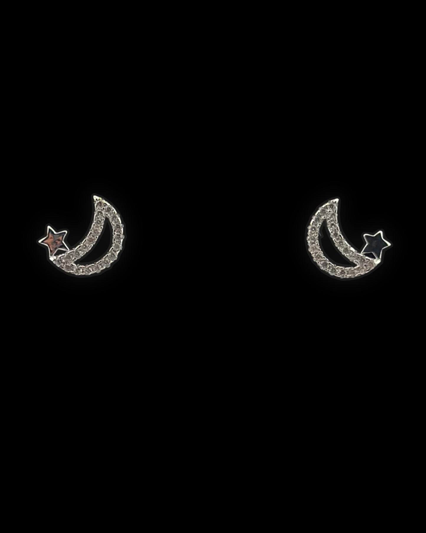 Moon and Star Stud Earrings with CZ