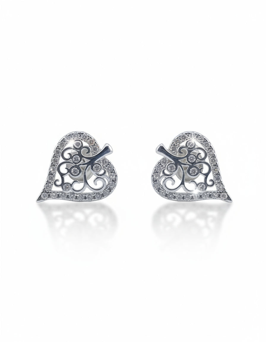 Leaf-Shaped Stud Earrings with CZ