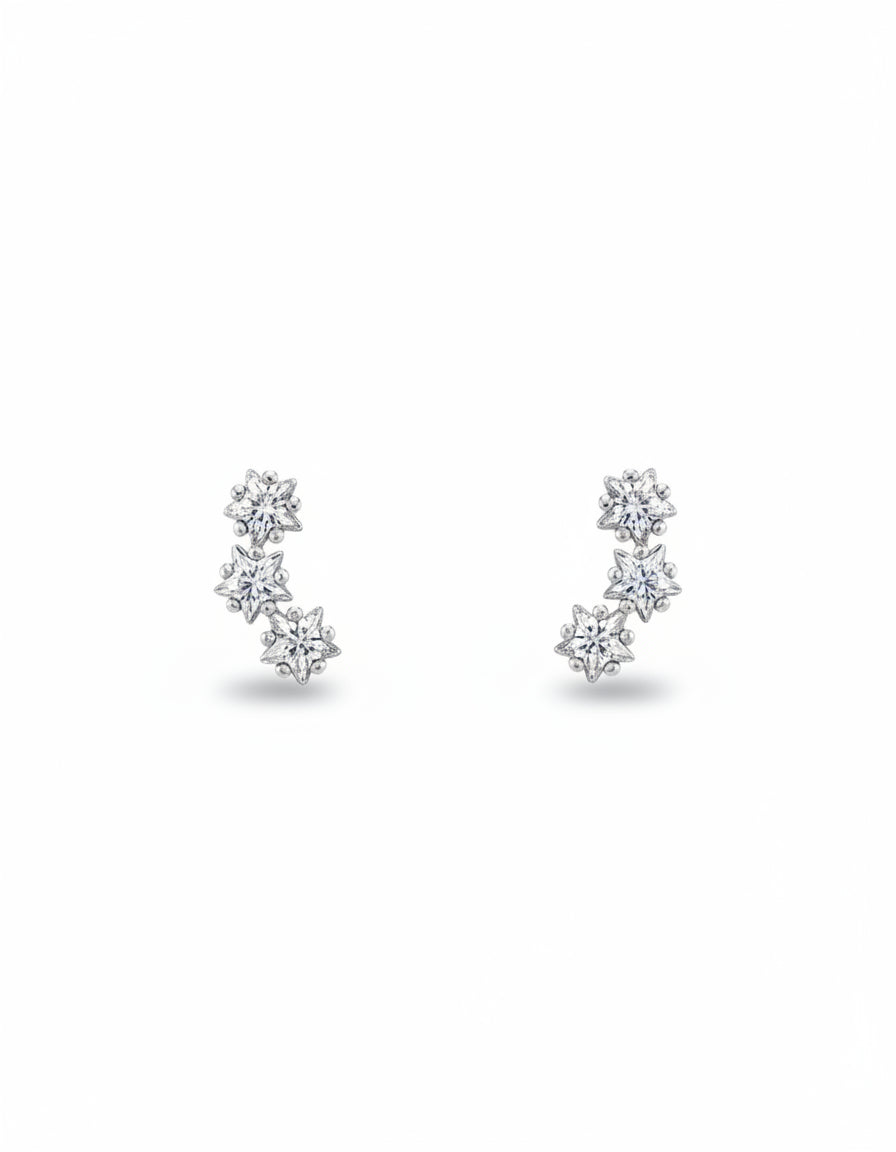Triple Star Stud Earrings with CZ