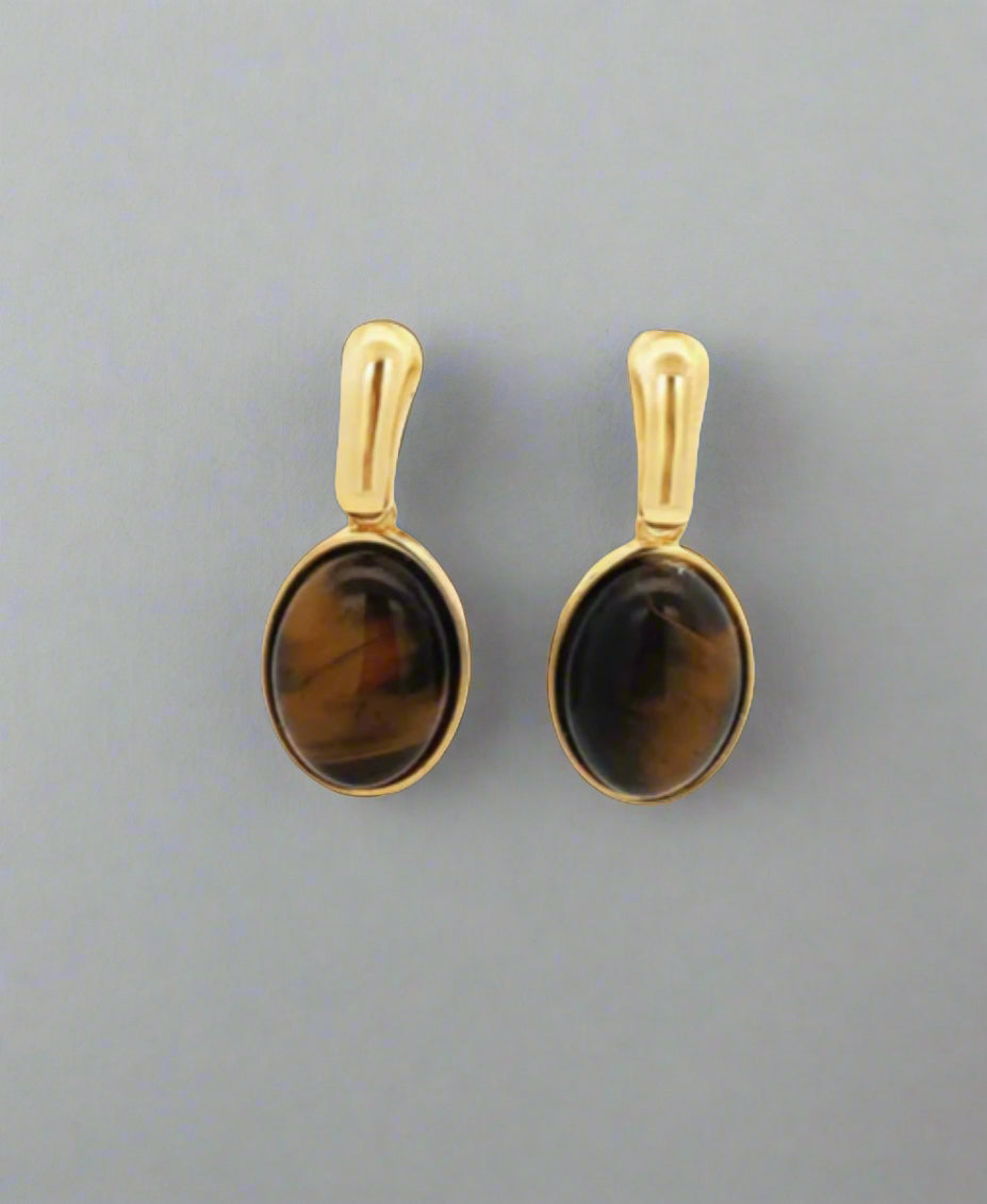 Oval Natural Gemstone Drop Earrings