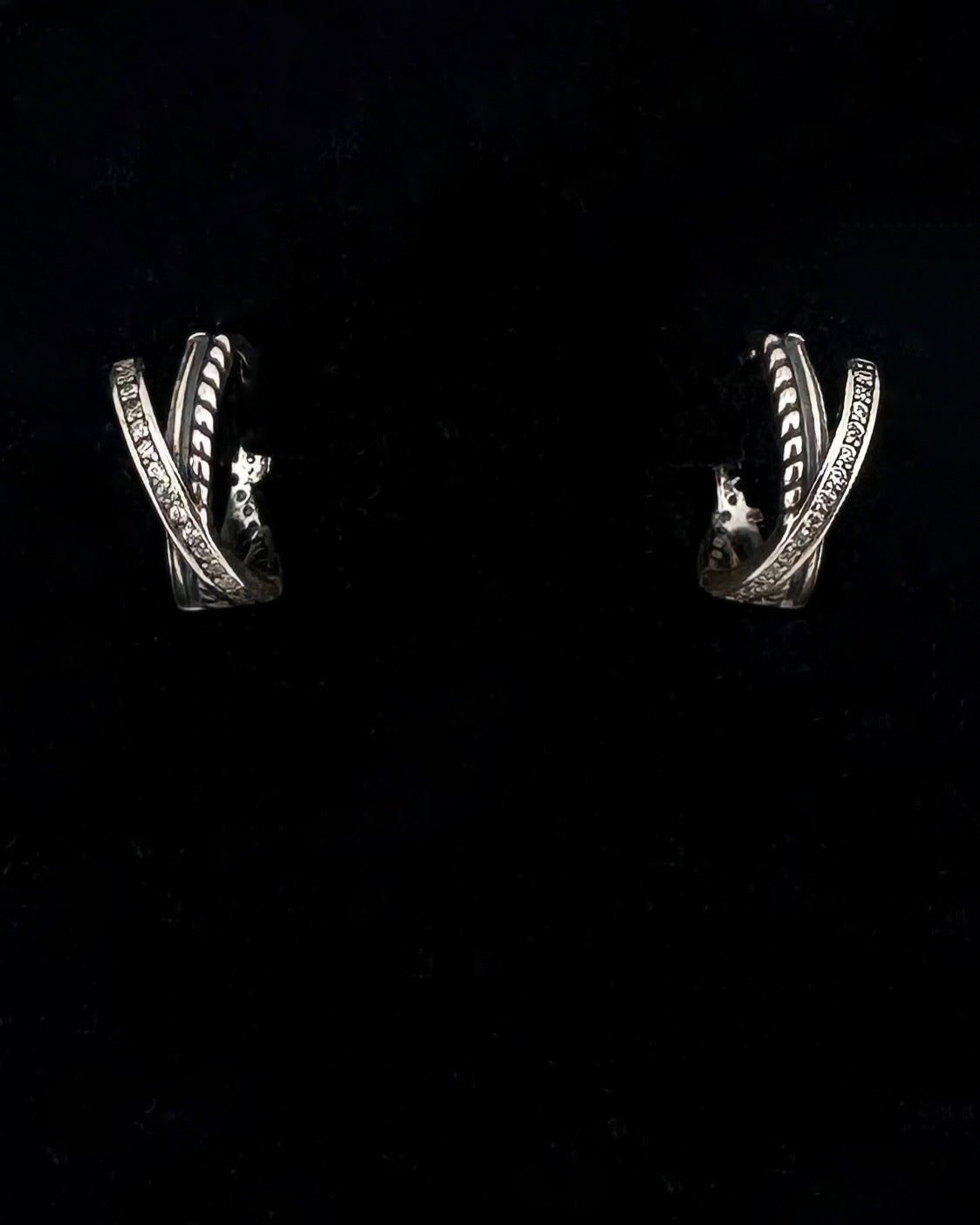 Crossed Hoop Earrings with CZ
