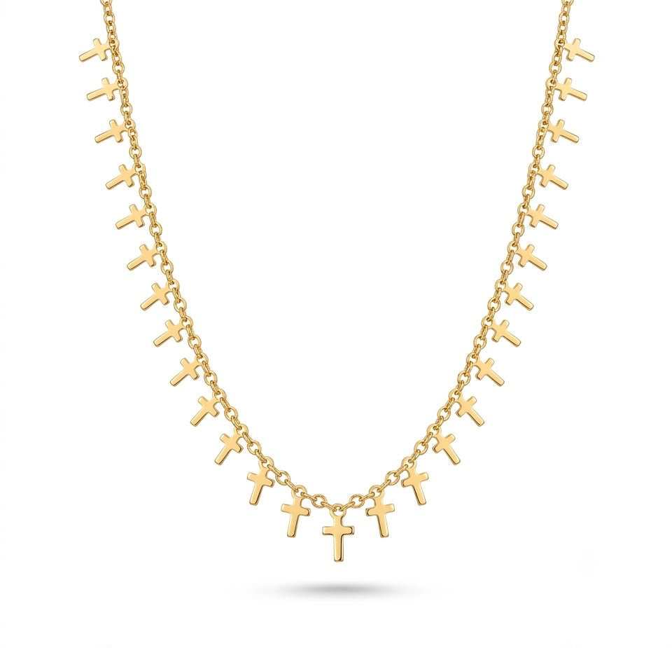 Multi-Cross Fringe Choker Necklace