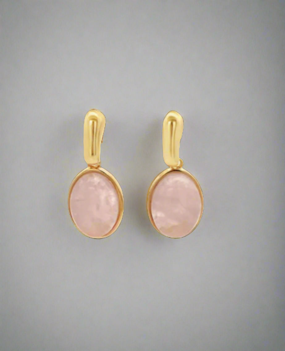 Oval Natural Gemstone Drop Earrings