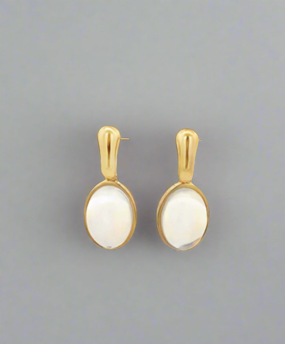 Oval Natural Gemstone Drop Earrings