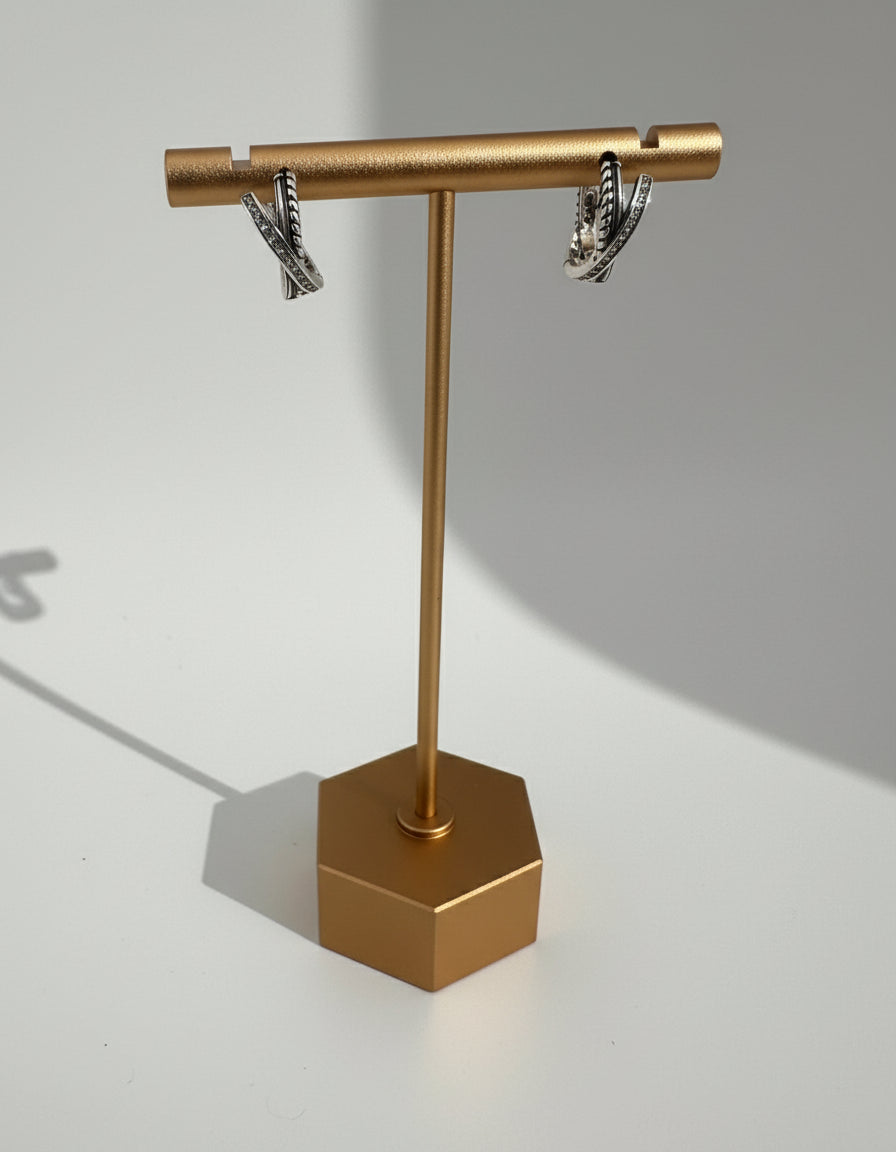 Crossed Hoop Earrings with CZ