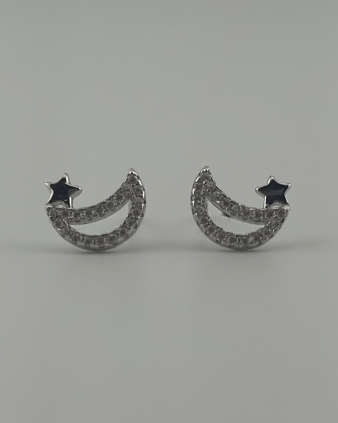 Moon and Star Stud Earrings with CZ