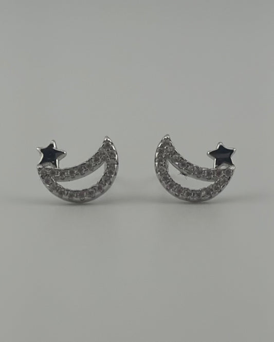 Moon and Star Stud Earrings with CZ