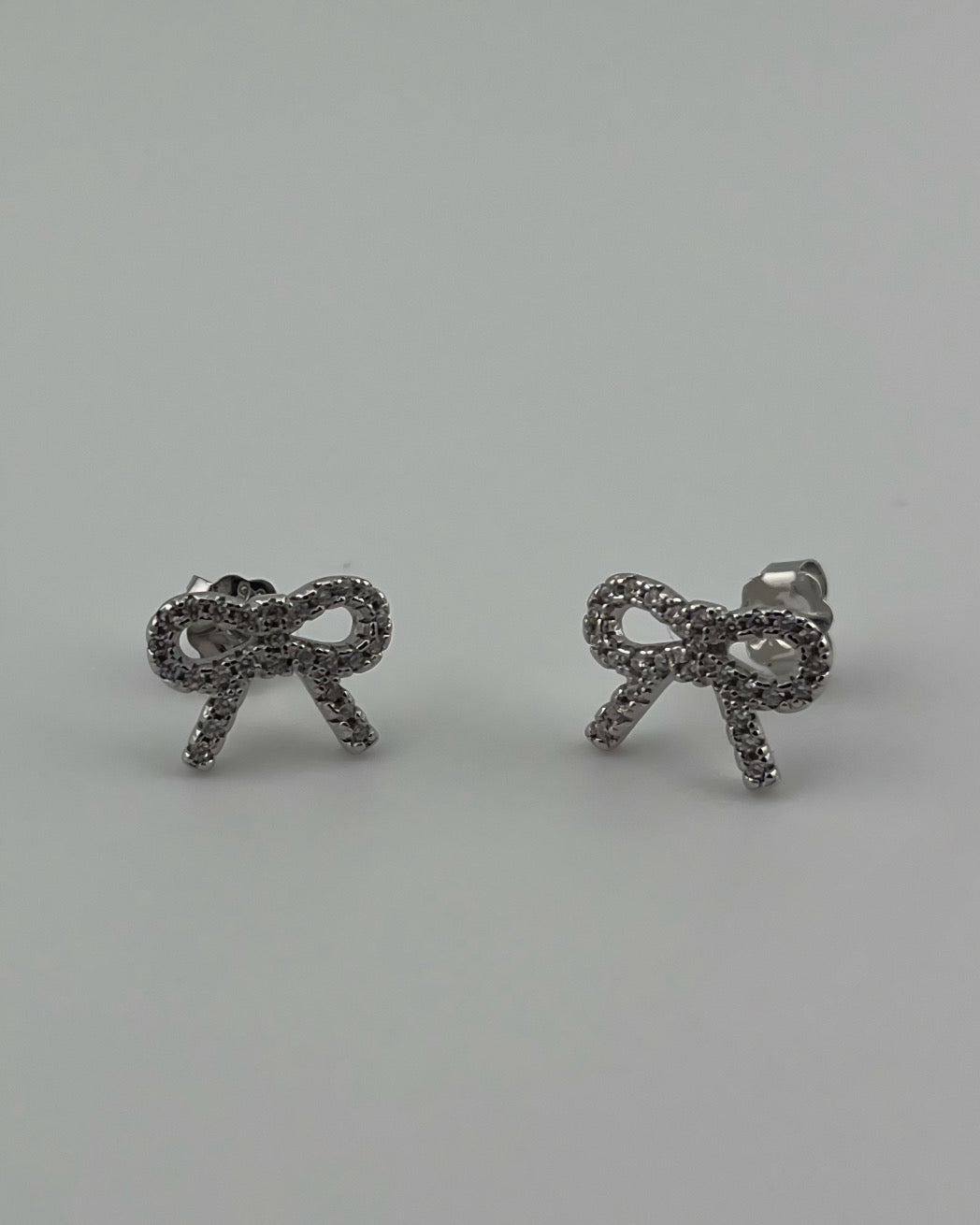 Ribbon-Shaped Stud Earrings with CZ