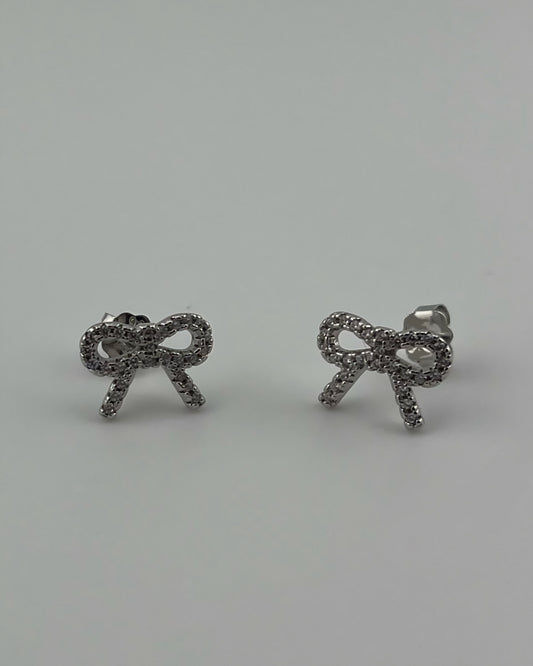Ribbon-Shaped Stud Earrings with CZ