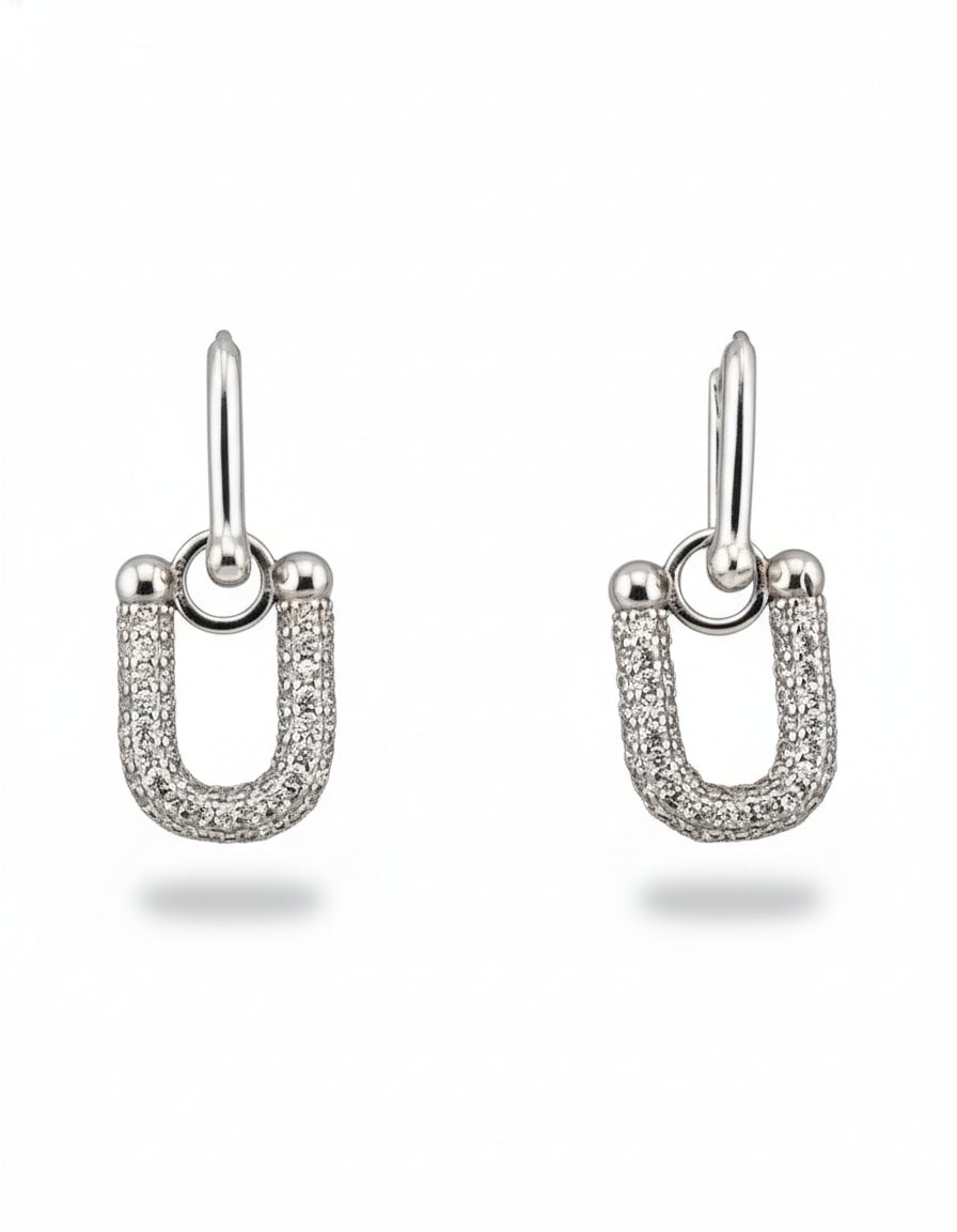 Paper Clip Chain Dangling Earrings with CZ