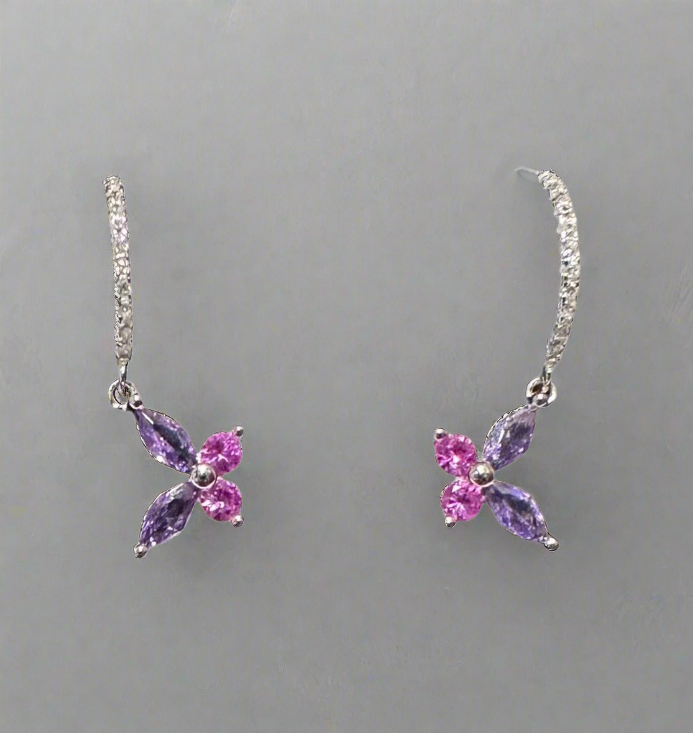 Silver purple butterfly earrings