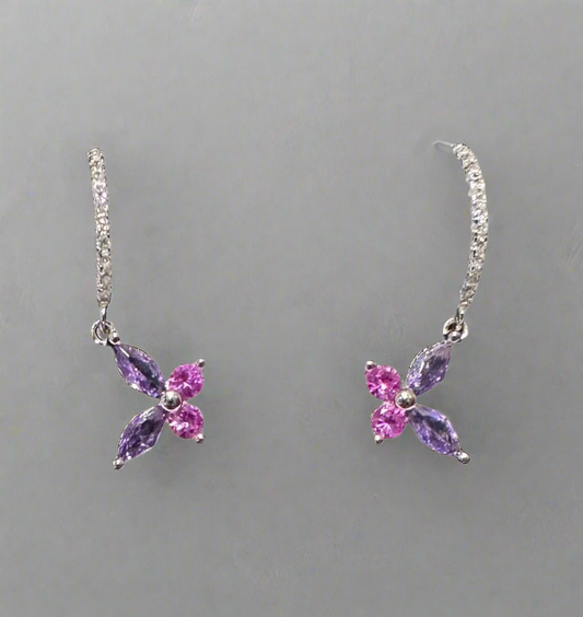 Silver purple butterfly earrings