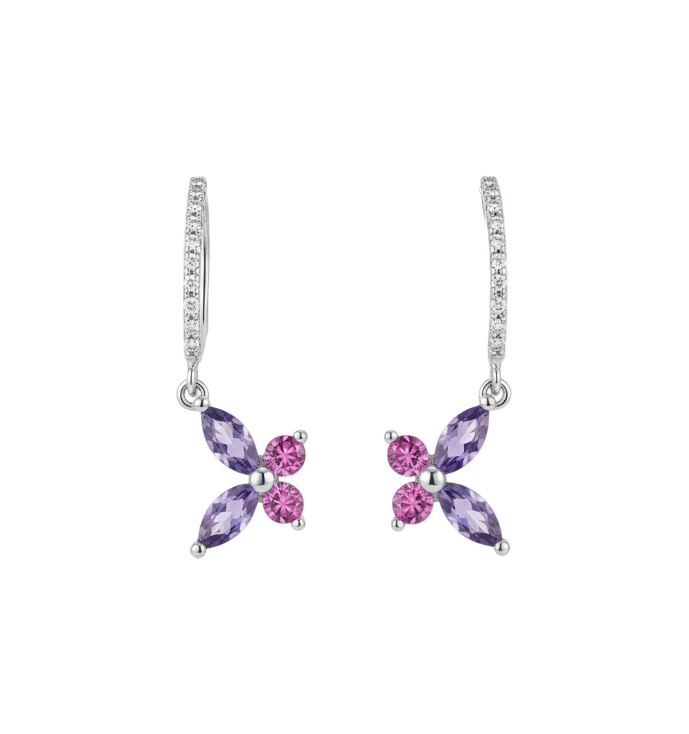 Silver purple butterfly earrings