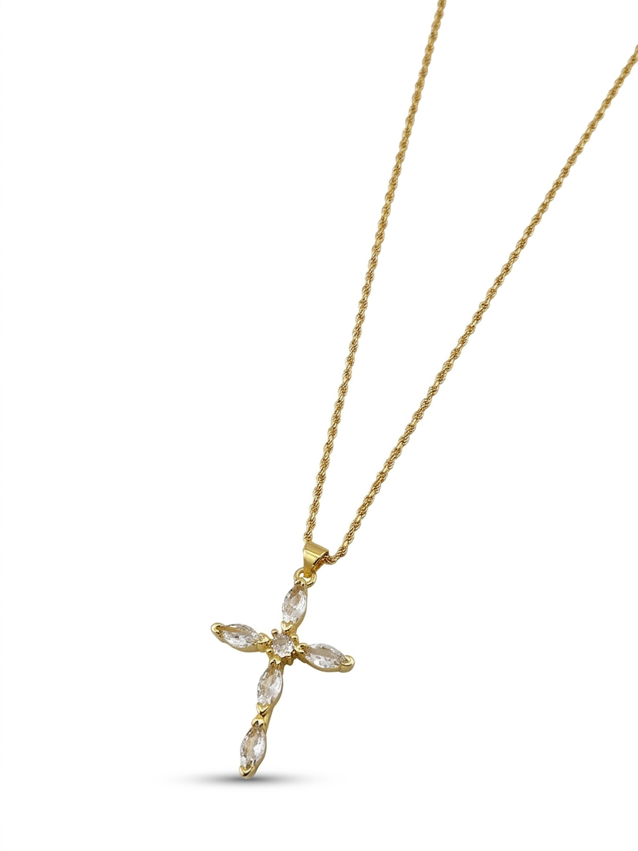 Marquise Crystal Petal Cross Necklace