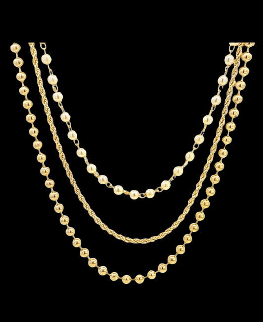 Triple Layered Beaded Rope Pearl Necklace