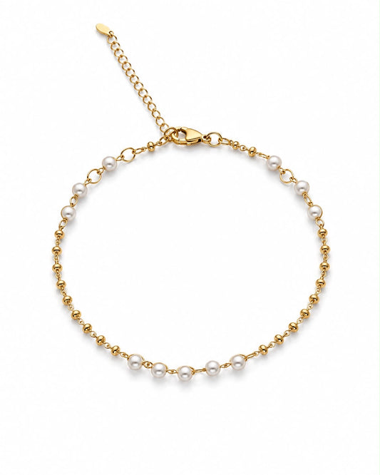 Pearl & Gold Bead Station Anklet