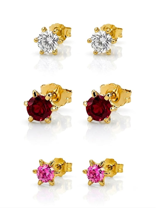 Gold Starburst Gemstone Studs – Six-Prong Birthstone Earrings