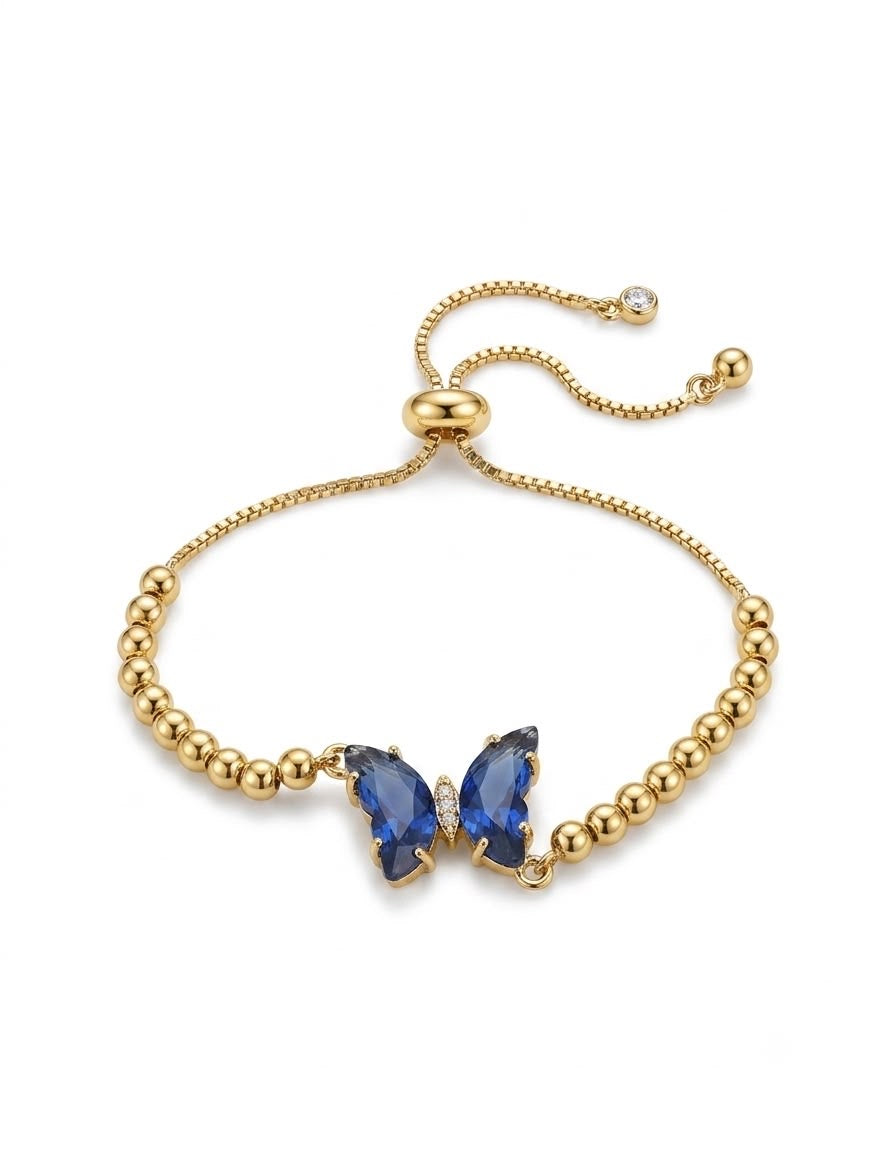 Blue Crystal Butterfly Bolo Bracelet