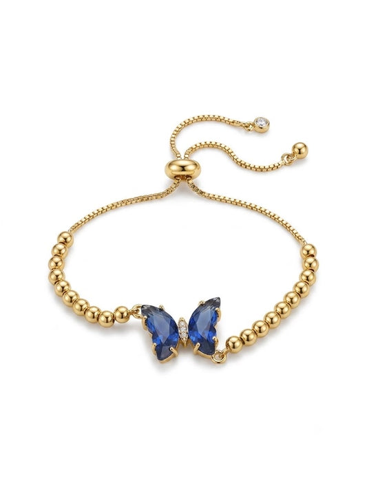 Blue Crystal Butterfly Bolo Bracelet