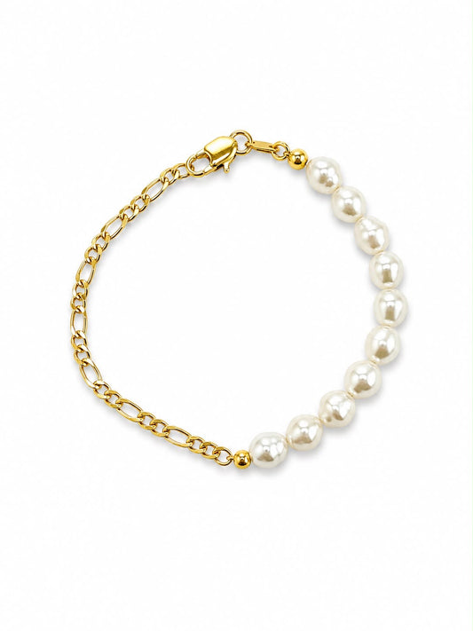 Half-and-Half Pearl & Figaro Chain Bracelet