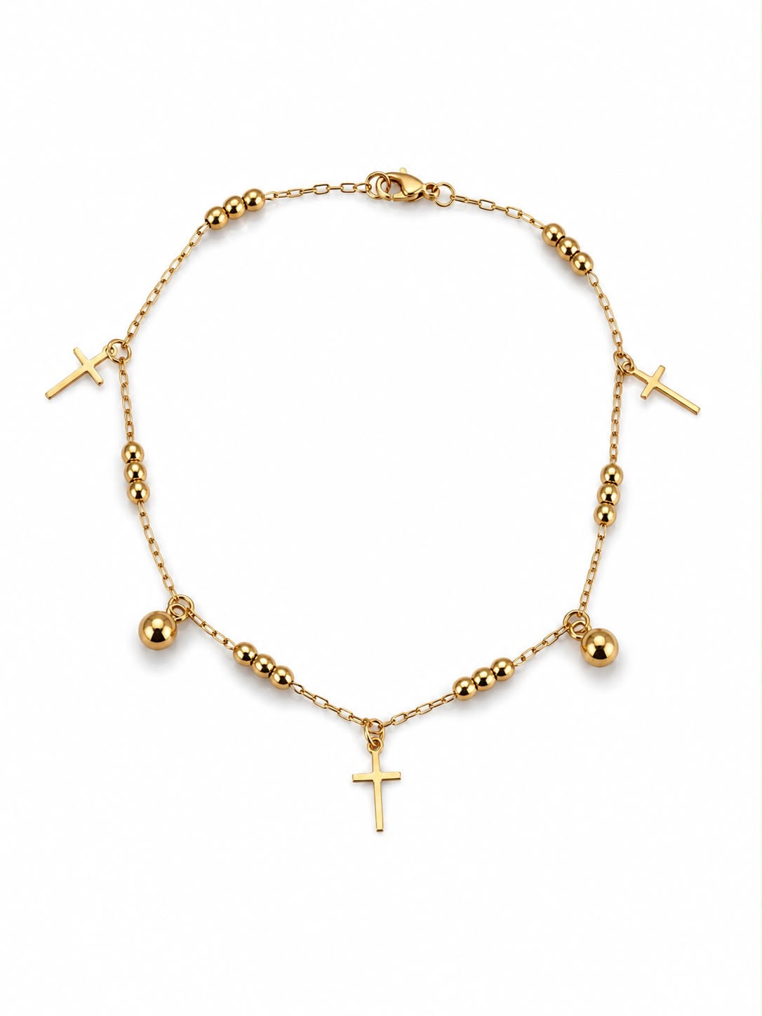 Cross & Bead Charm Station Anklet