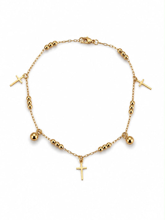 Cross & Bead Charm Station Anklet
