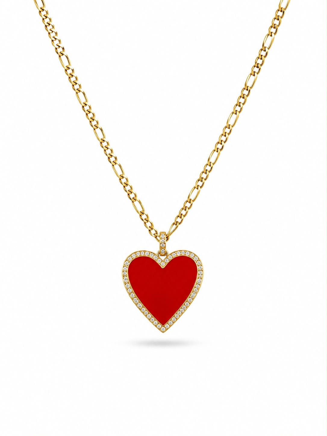 Red Enamel & CZ Heart Pendant Necklace